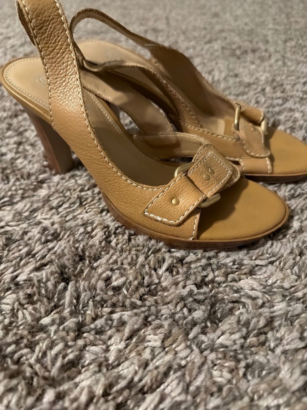 Franco Sarto Tan Leather Slingback Heels Buckle Detail Women’s 5.5